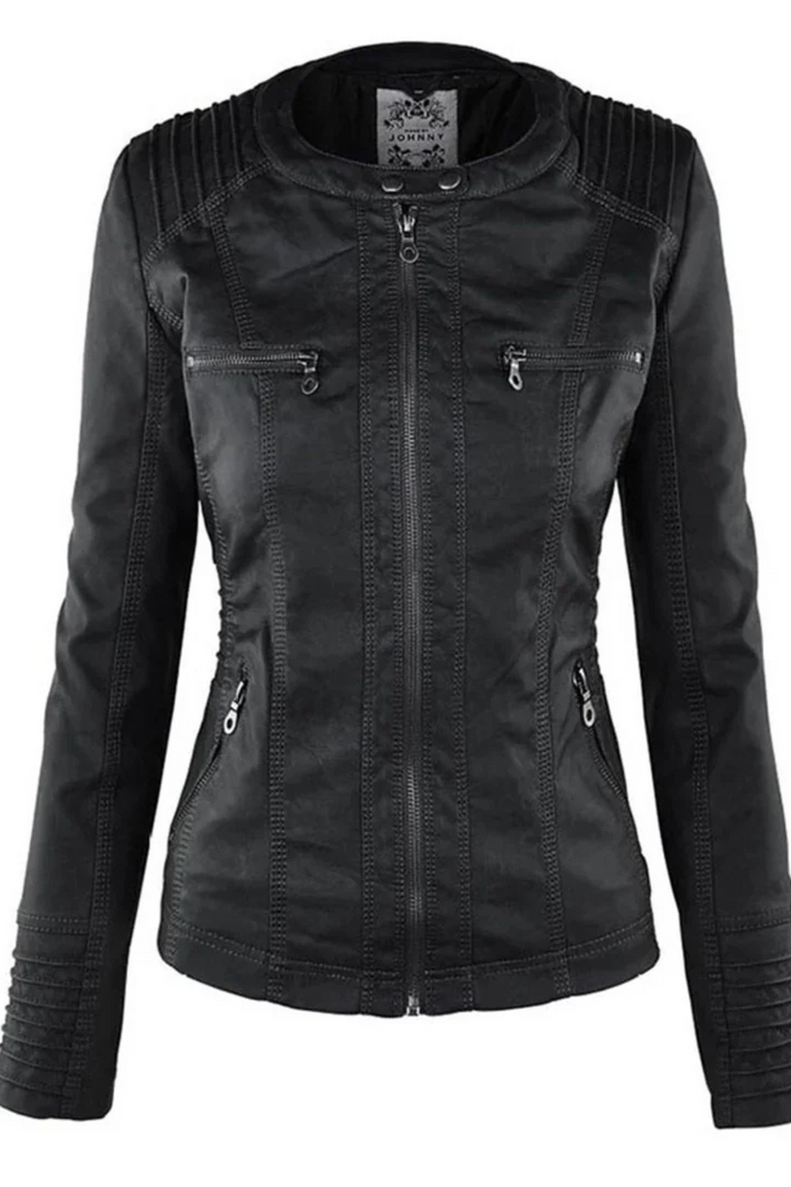 Eva Wetterfeste Damen-Lederjacke mit Kapuze - Schwarz