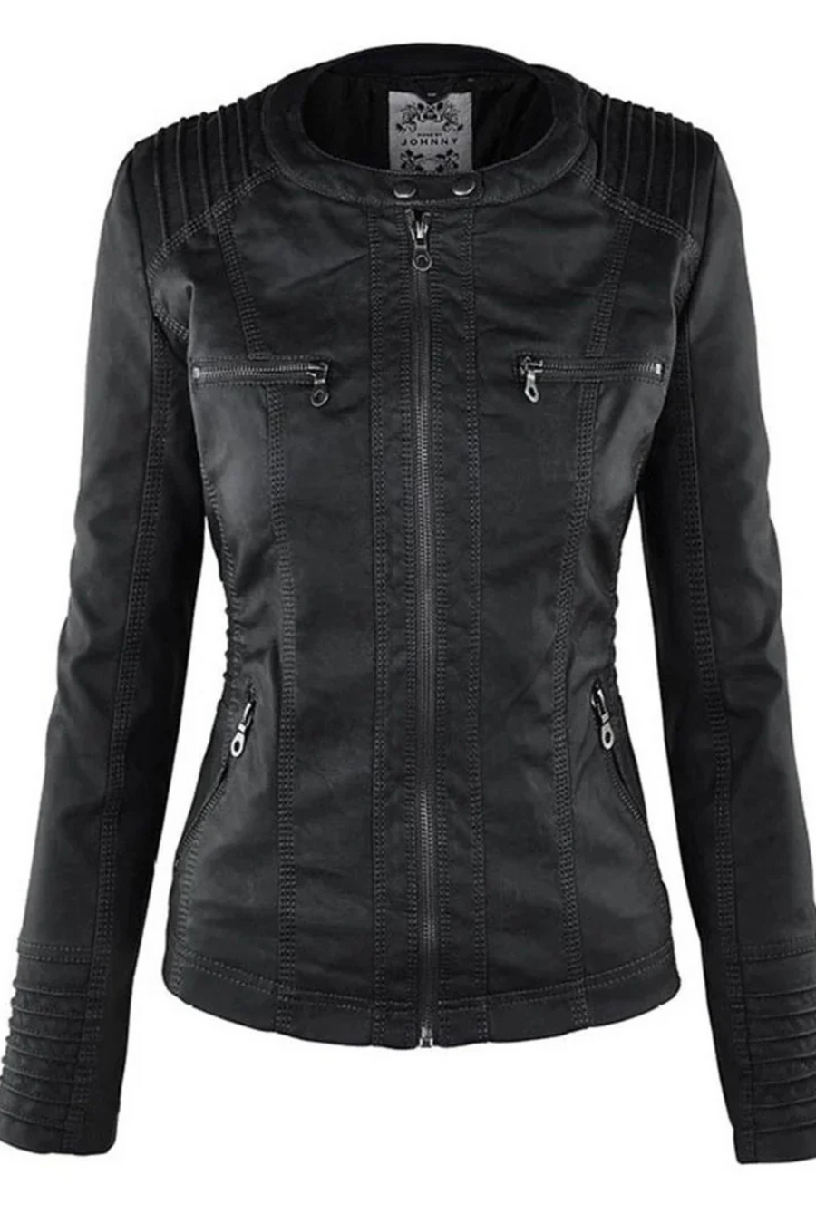 Eva Weather-Resistant Hooded Leather Jacket Schwarz