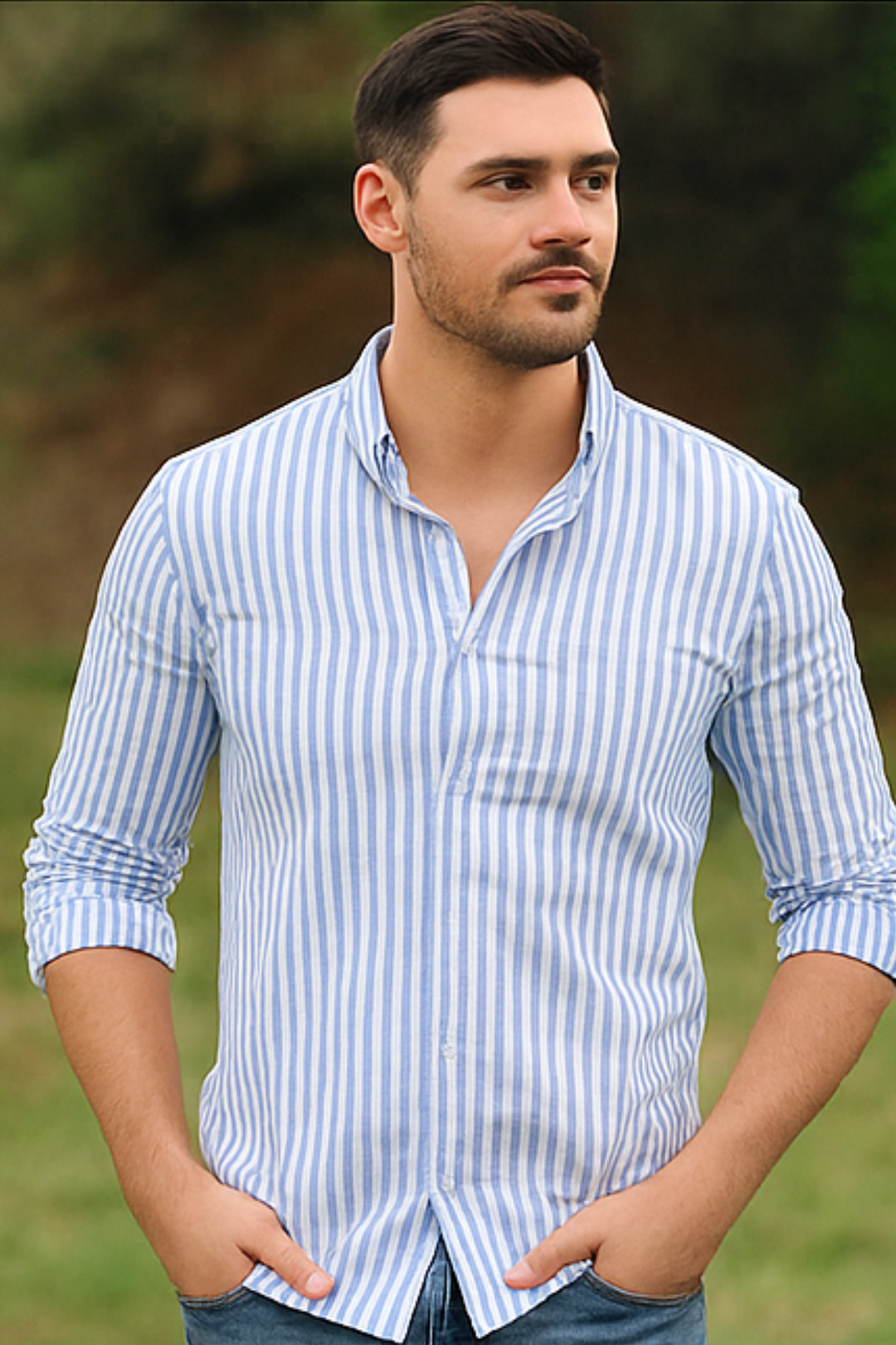 William Elegantes Gestreiftes Hemd - Hellblau