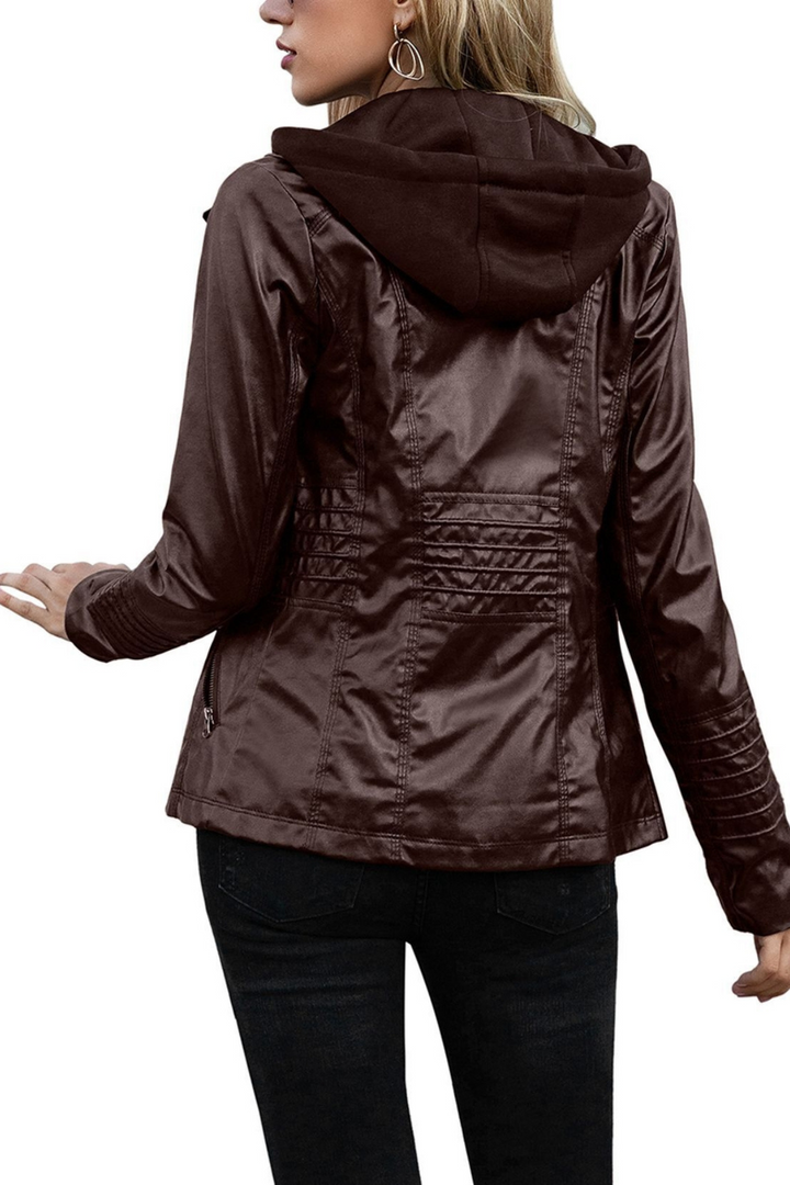 Eva Wetterfeste Damen-Lederjacke mit Kapuze - Braun