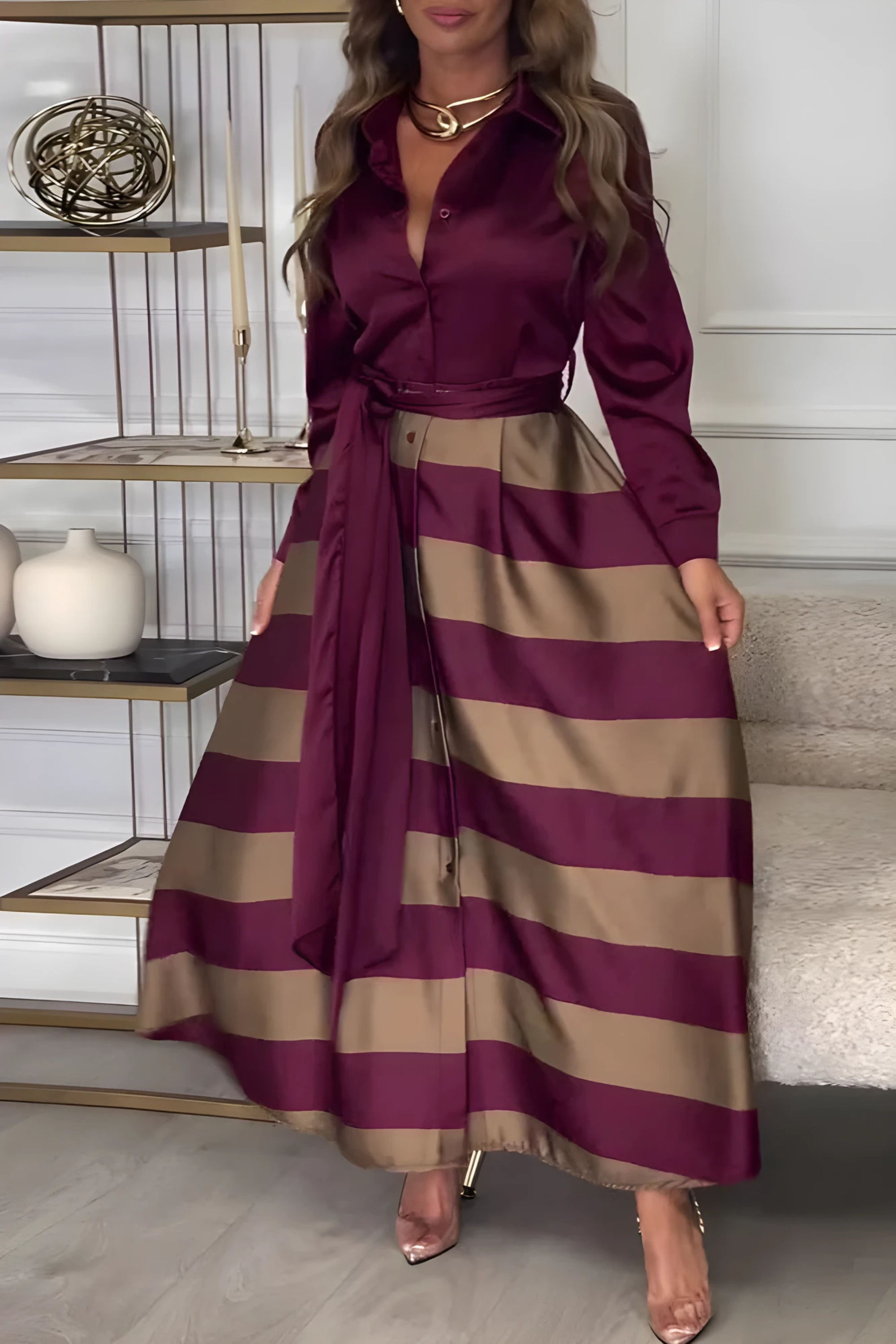 Estrid™ | Gestreiftes Hemdblusenkleid mit Gürtel