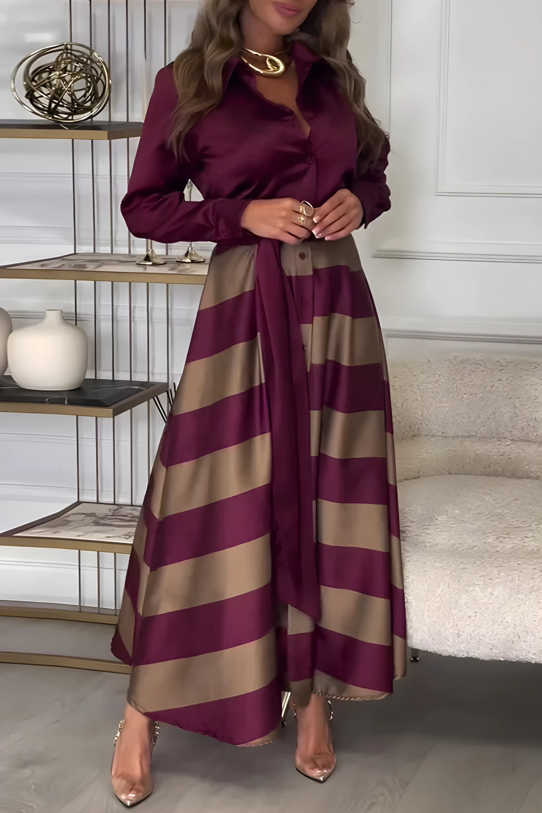 Estrid™ | Gestreiftes Hemdblusenkleid mit Gürtel