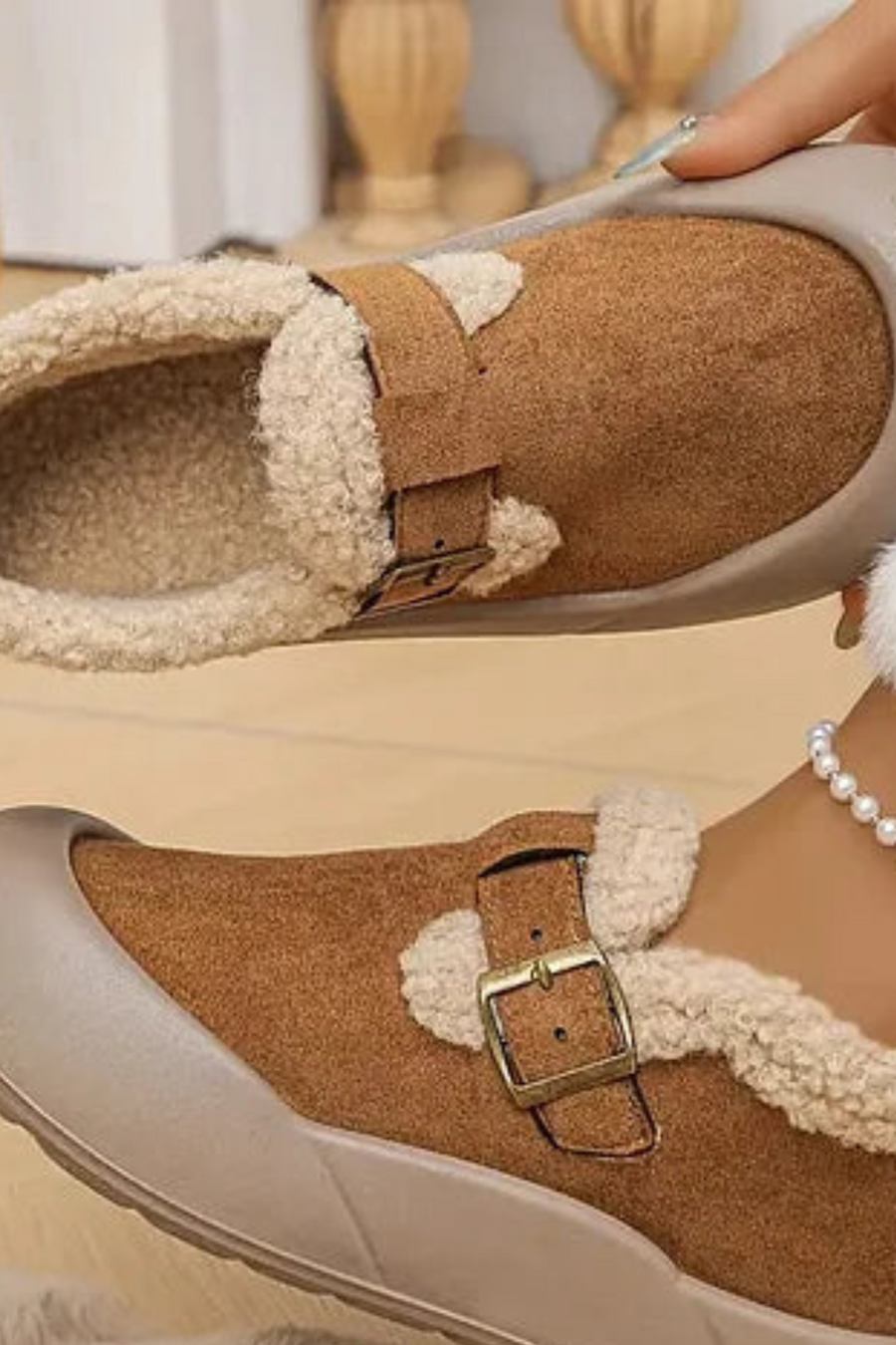 Ivory Fleece-Lined Comfort Shoe Khaki