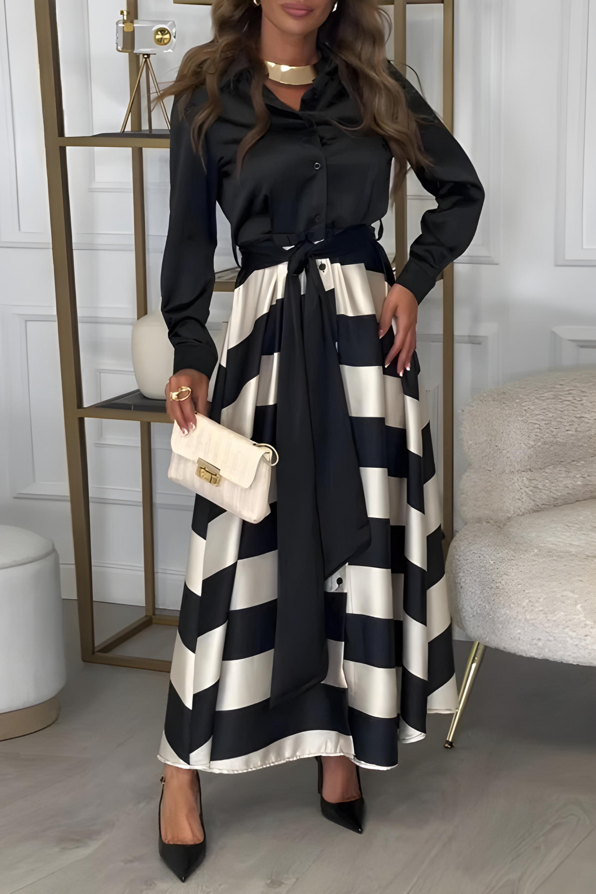 Estrid | Gestreiftes Hemdblusenkleid mit Gürtel