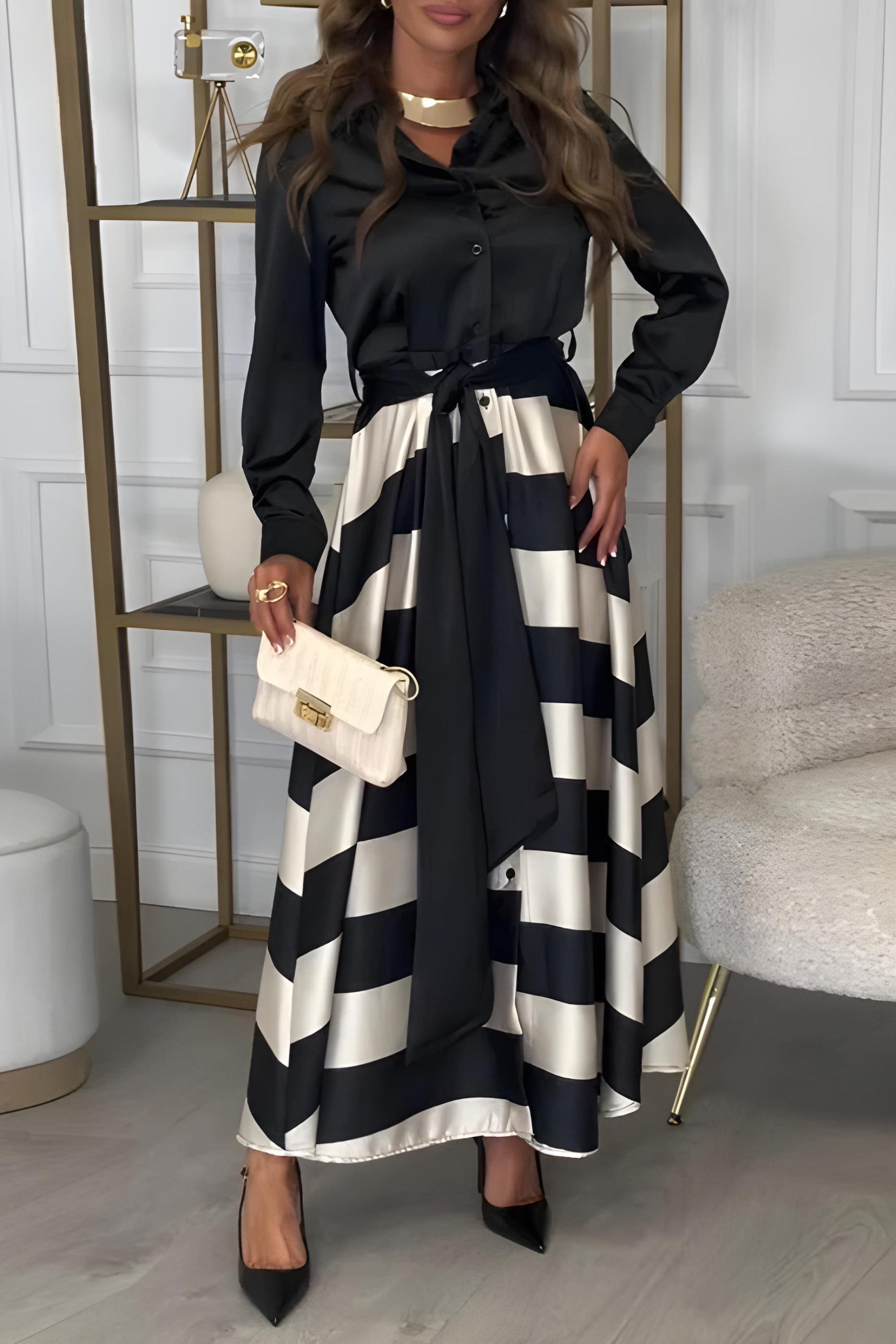 Estrid™ | Gestreiftes Hemdblusenkleid mit Gürtel
