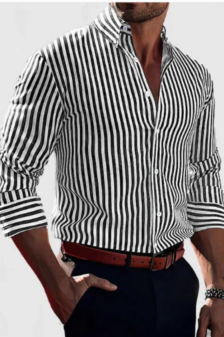 William Elegantes Gestreiftes Hemd - Schwarz