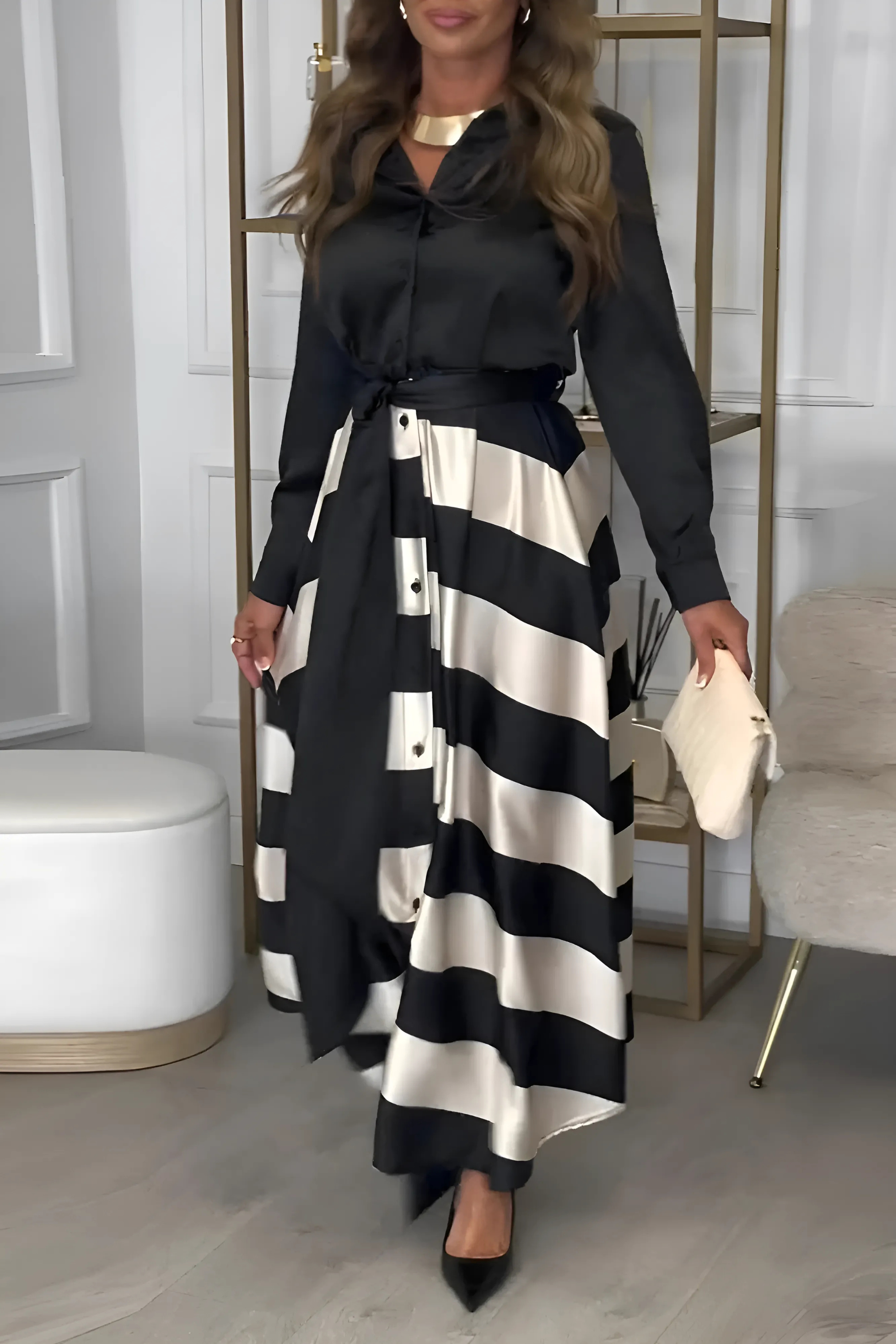 Estrid™ | Gestreiftes Hemdblusenkleid mit Gürtel