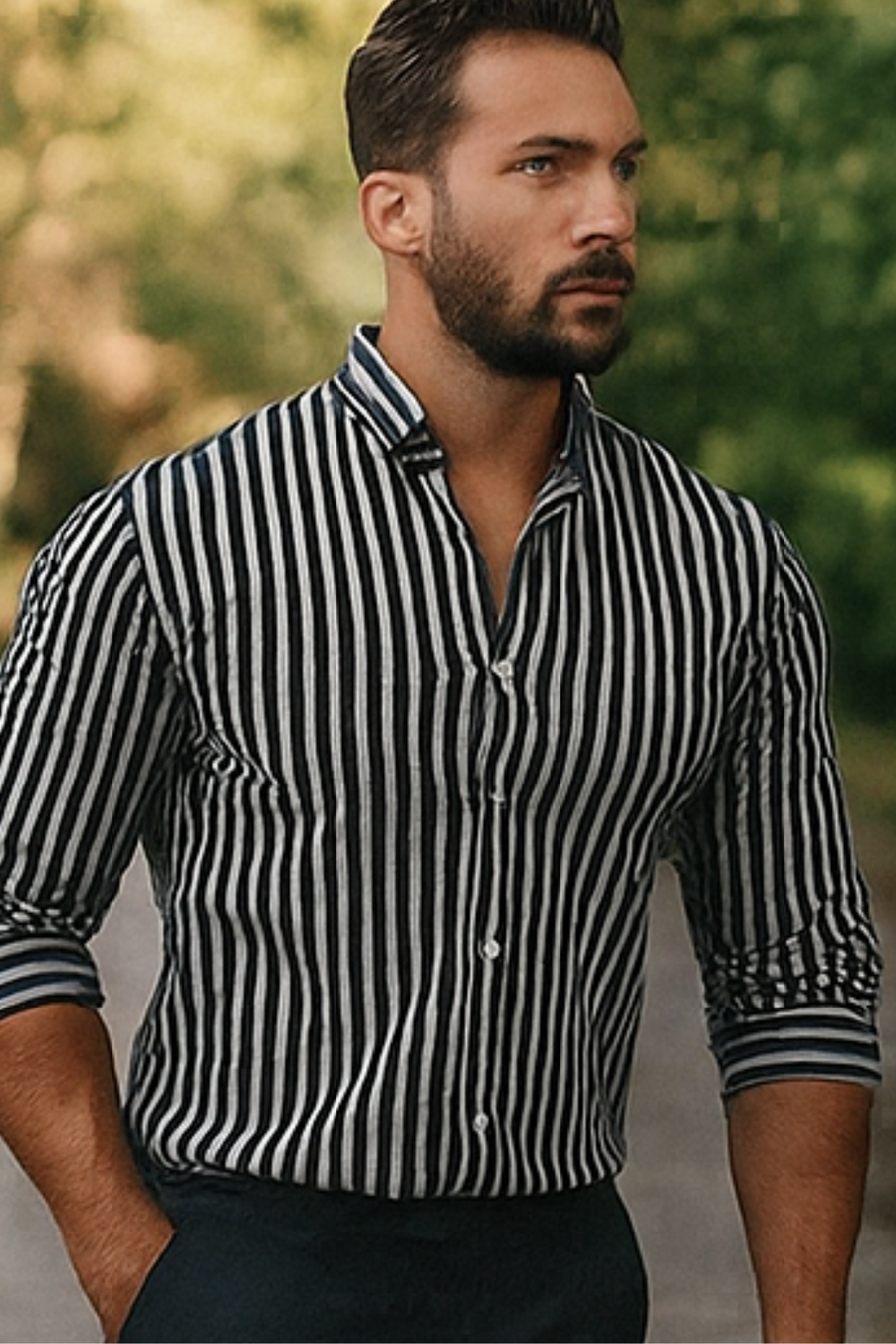 William Striped Dress Shirt Black