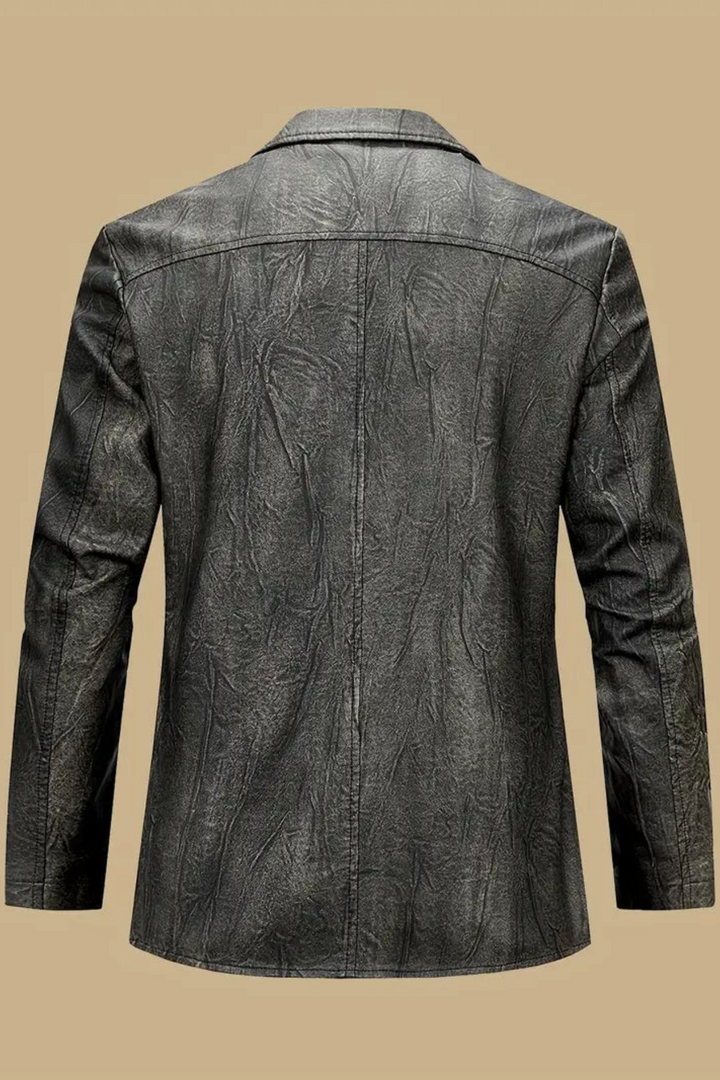 Oliver Lederjacke mit Lokomotivkragen - Schwarz