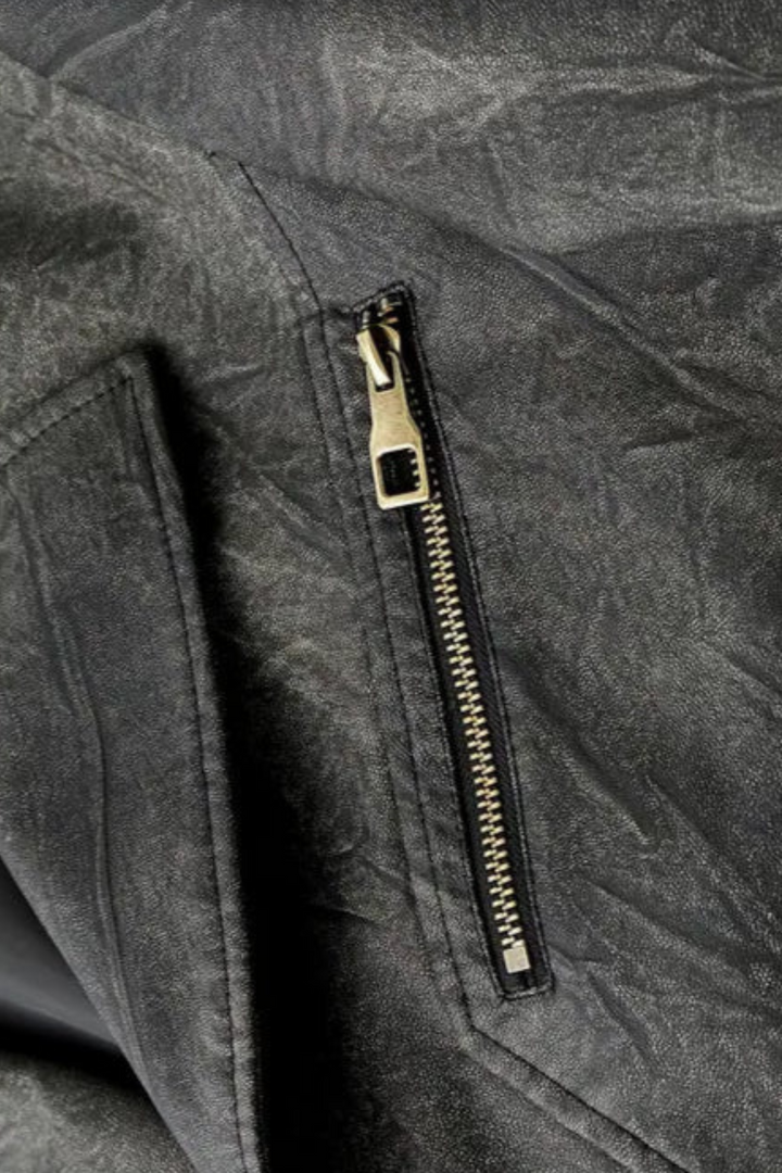 Oliver Lederjacke mit Lokomotivkragen - Schwarz