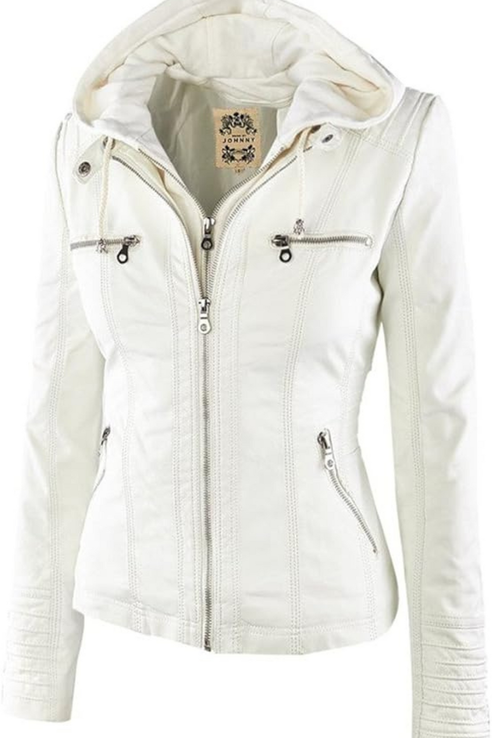 Eva Wetterfeste Damen-Lederjacke mit Kapuze | Weiß