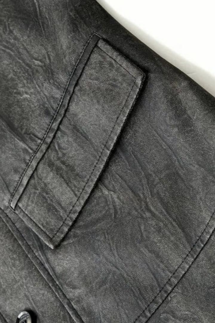 Oliver Lederjacke mit Lokomotivkragen - Schwarz