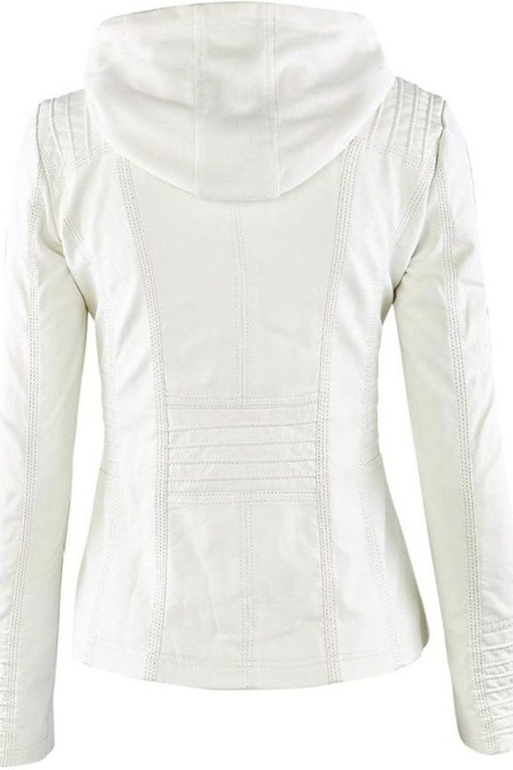 Eva Wetterfeste Damen-Lederjacke mit Kapuze - Weiß