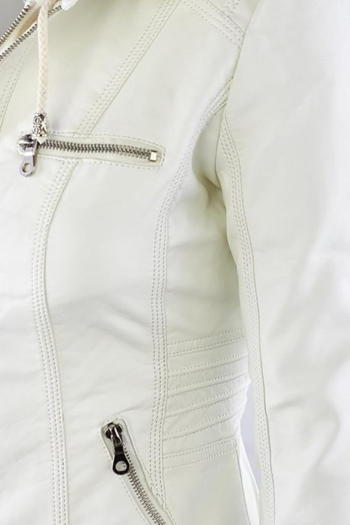 Eva Wetterfeste Damen-Lederjacke mit Kapuze - Weiß