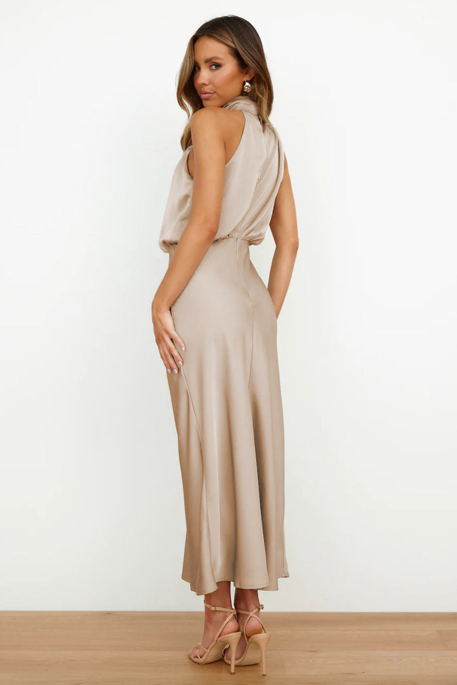 Elise Satin Halter Dress