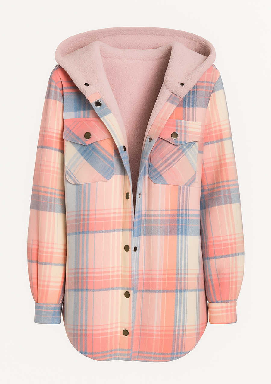 Yseldis Cozy Warm Plaid Fleece-Lined Jacket - Pink