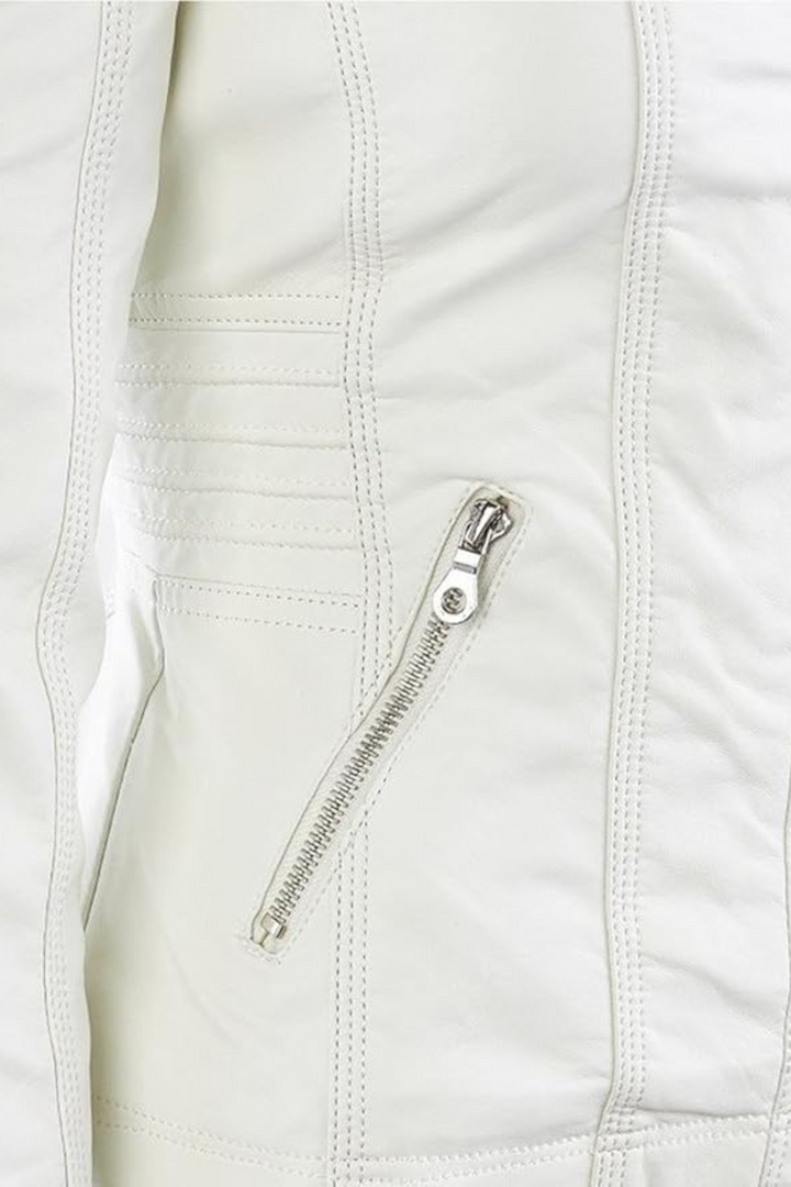 Eva Wetterfeste Damen-Lederjacke mit Kapuze - Weiß