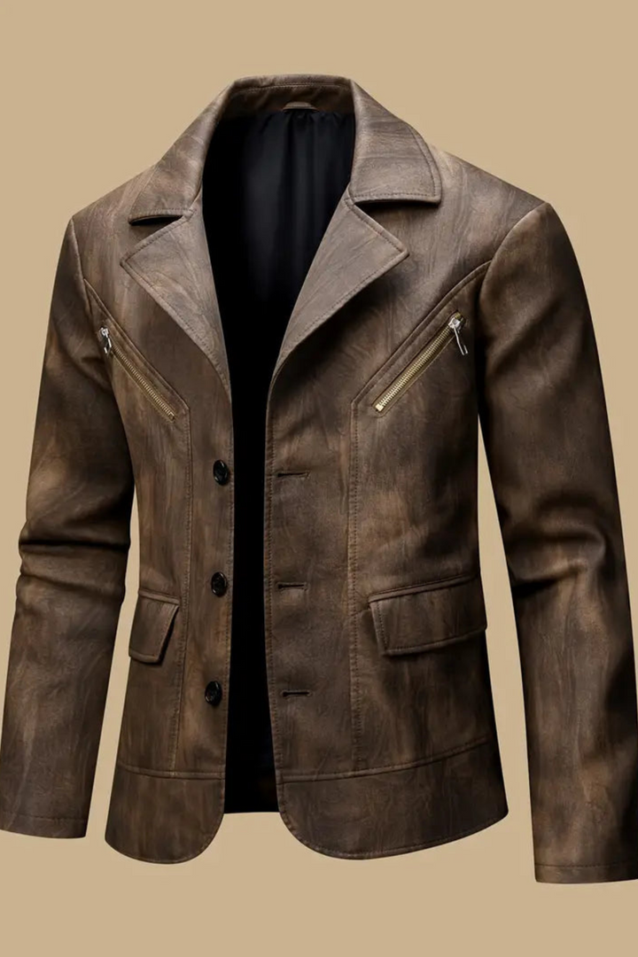 Oliver Lederjacke mit Lokomotivkragen - Braun