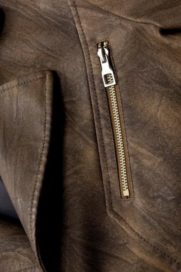 Oliver Lederjacke mit Lokomotivkragen - Braun