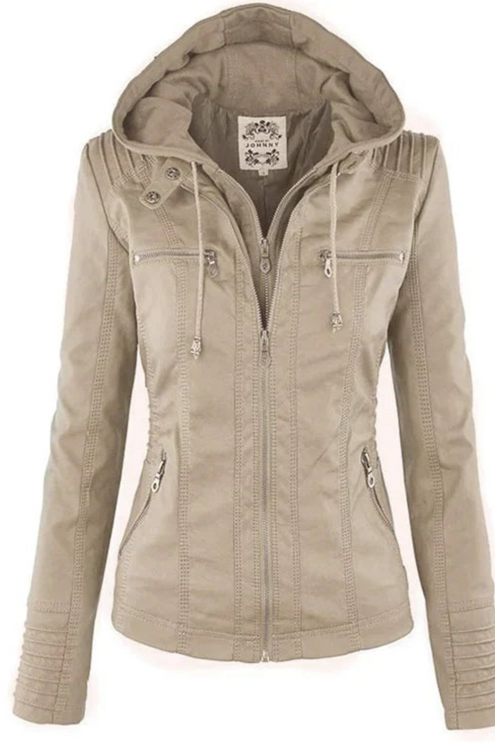 Eva Wetterfeste Damen-Lederjacke mit Kapuze - Beige