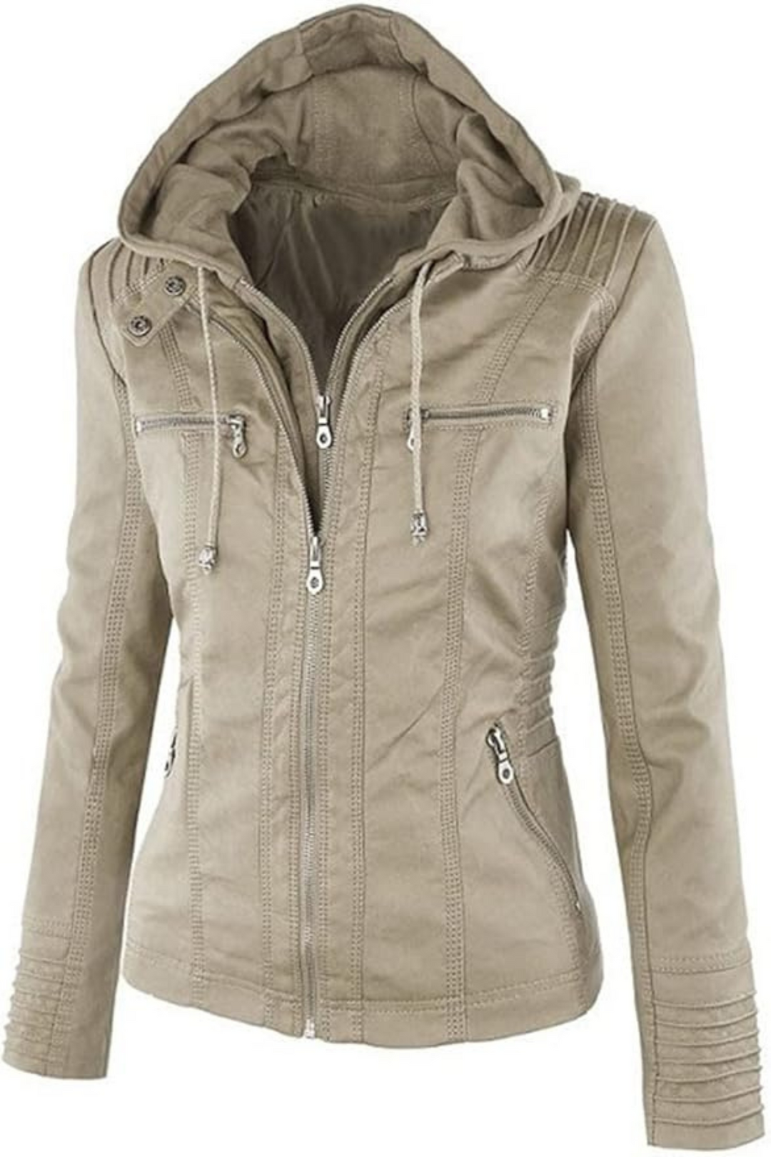 Eva Wetterfeste Damen-Lederjacke mit Kapuze - Beige