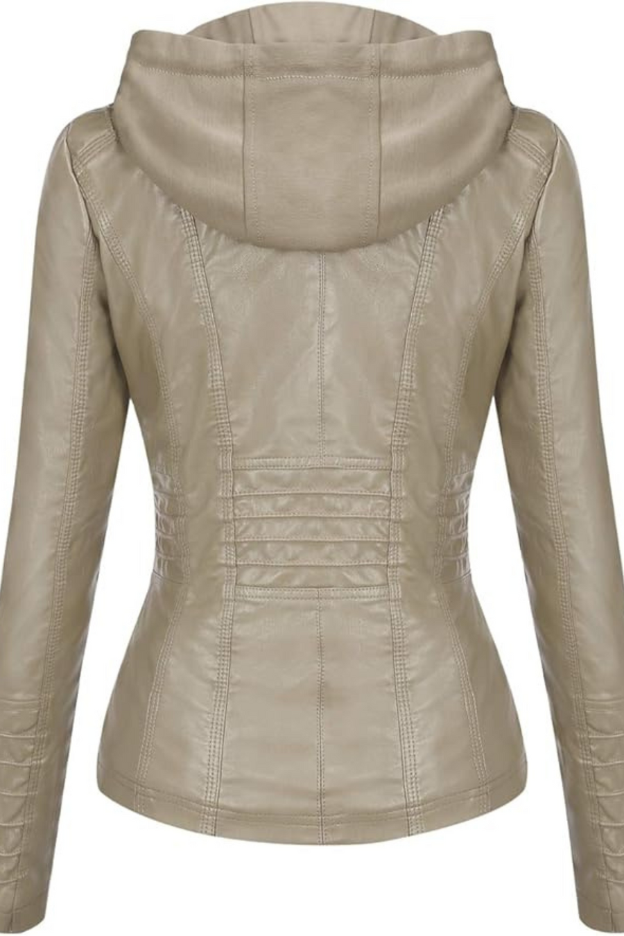 Eva Weather-Resistant Hooded Leather Jacket Beige