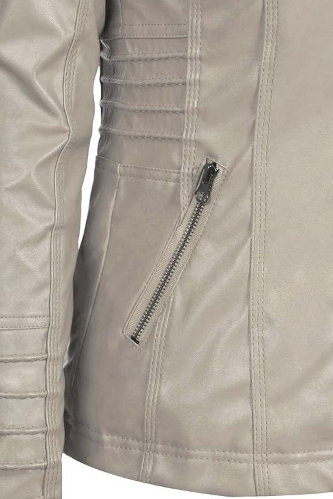 Eva Wetterfeste Damen-Lederjacke mit Kapuze - Beige