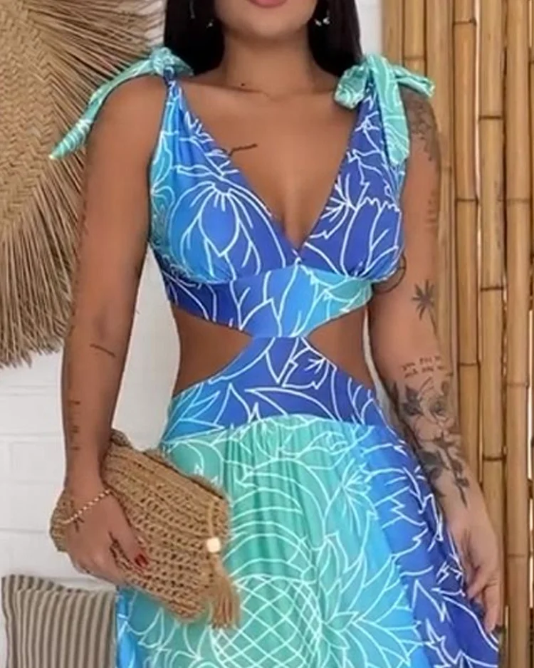 Johana – ärmelloses Kleid mit bedruckter Taille und vertikalen Linien