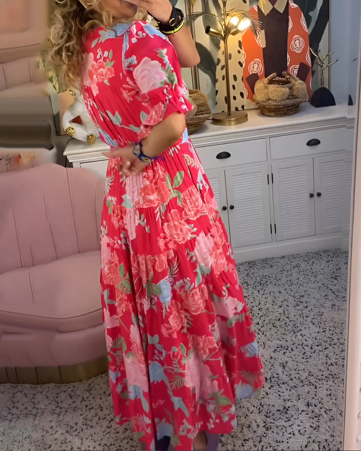 Carine | Geblümtes Kleid mit V-Ausschnitt und Tasche