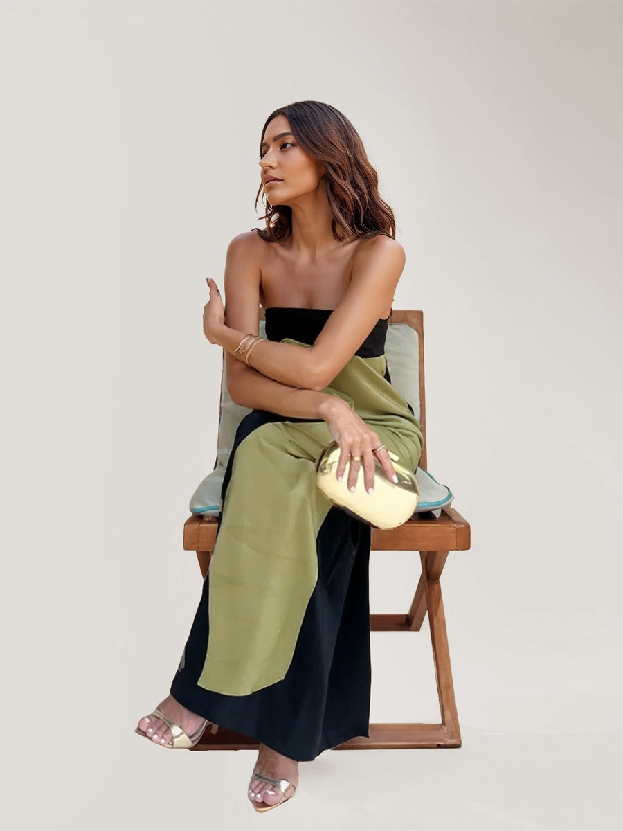 Off-Shoulder Long Dress with Abstract Floral Print