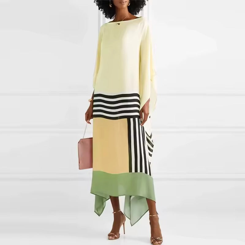 Modernes Midi-Kleid im Fledermausstil mit elegantem geometrischem Muster