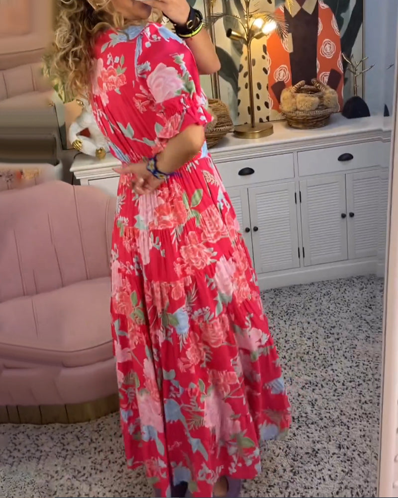 Adelaide - Kleid mit Blumenmuster, V-Ausschnitt und Taschen