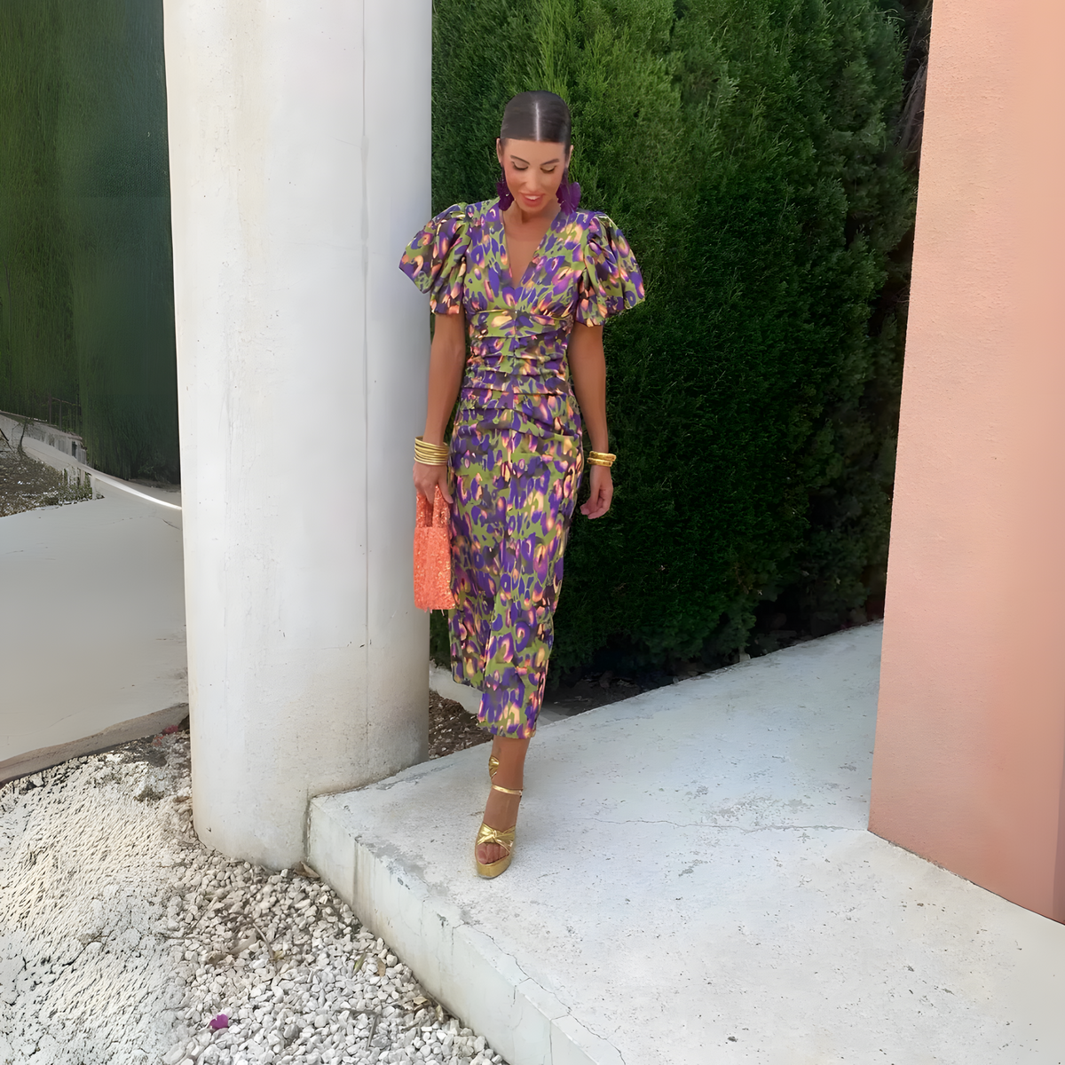 Cristina – Buntes Kleid mit gerafften Ärmeln