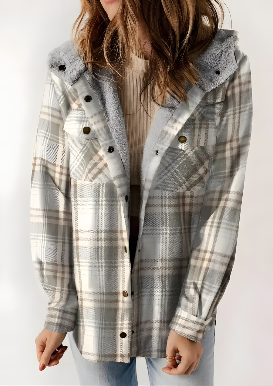 Yseldis Cozy Warm Plaid Fleece-Lined Jacket - White
