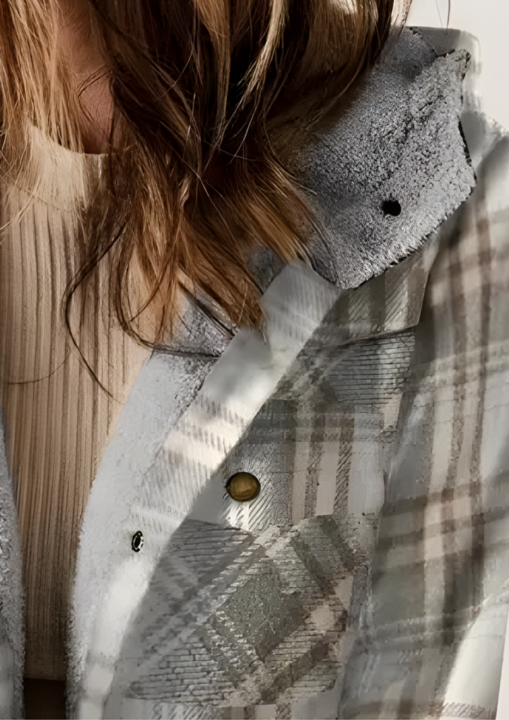 Yseldis Kariert gefütterte Fleece-Jacke - Weiß