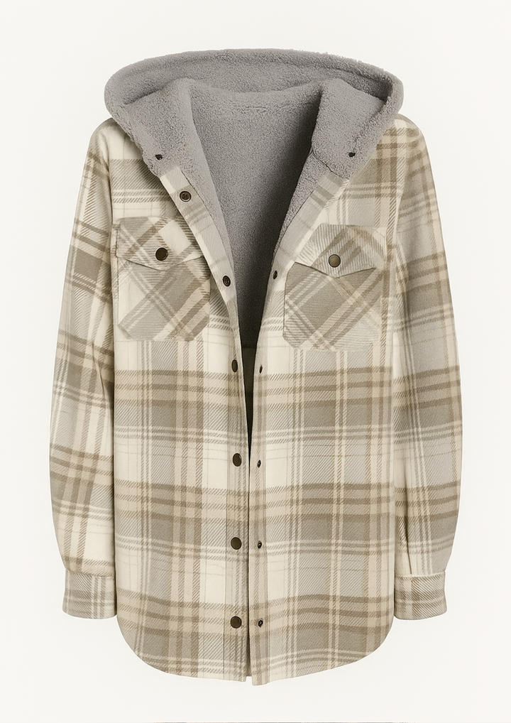 Yseldis Kariert gefütterte Fleece-Jacke - Weiß