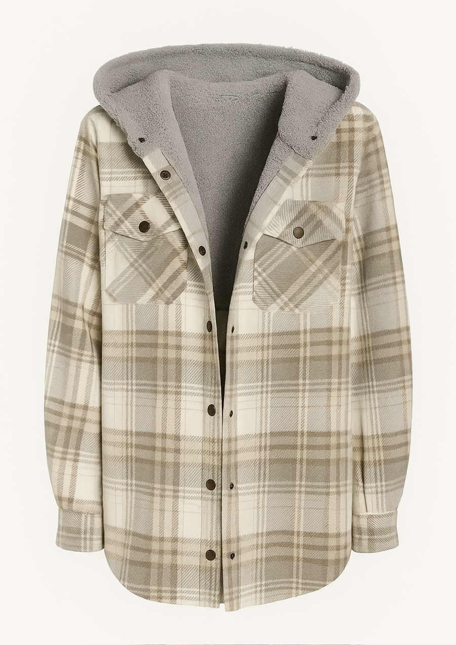 Yseldis Cozy Warm Plaid Fleece-Lined Jacket - White
