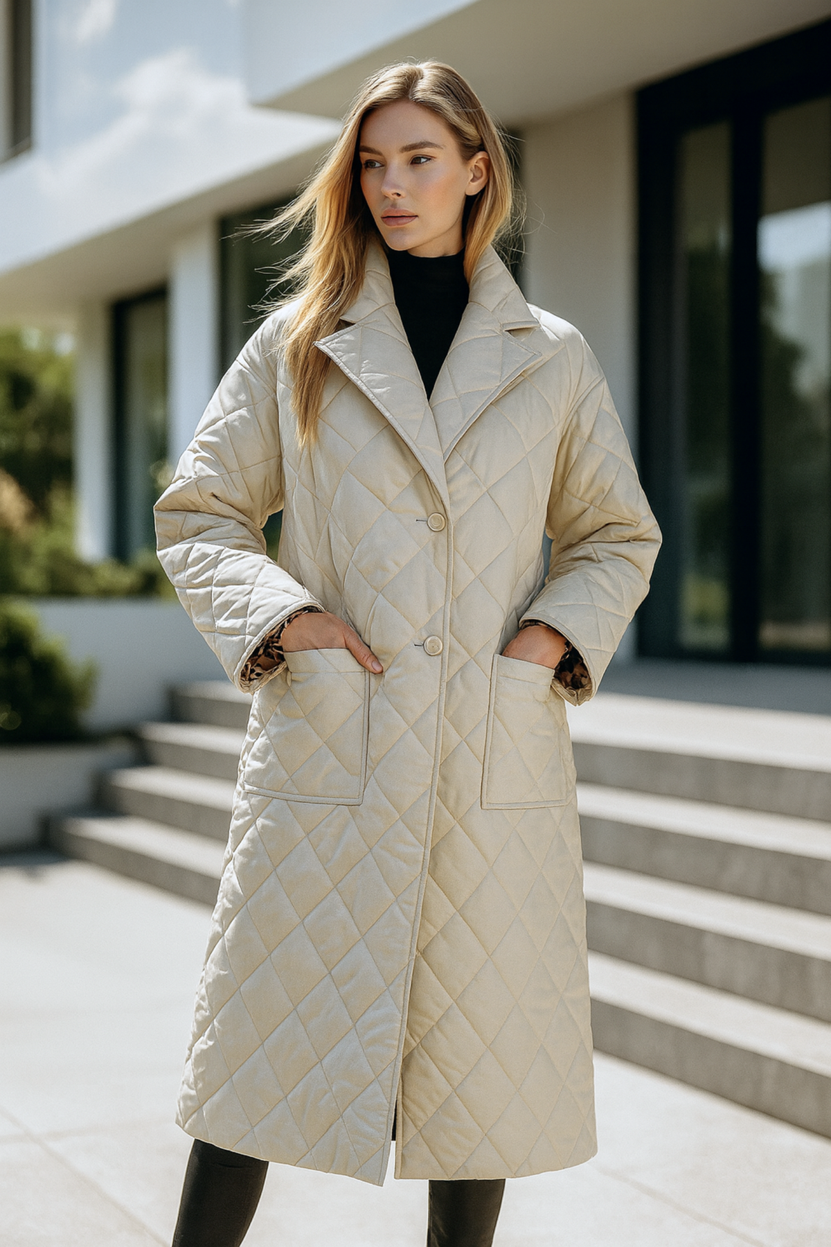 Shanaia | Steppmantel mit Leopardenfutter
