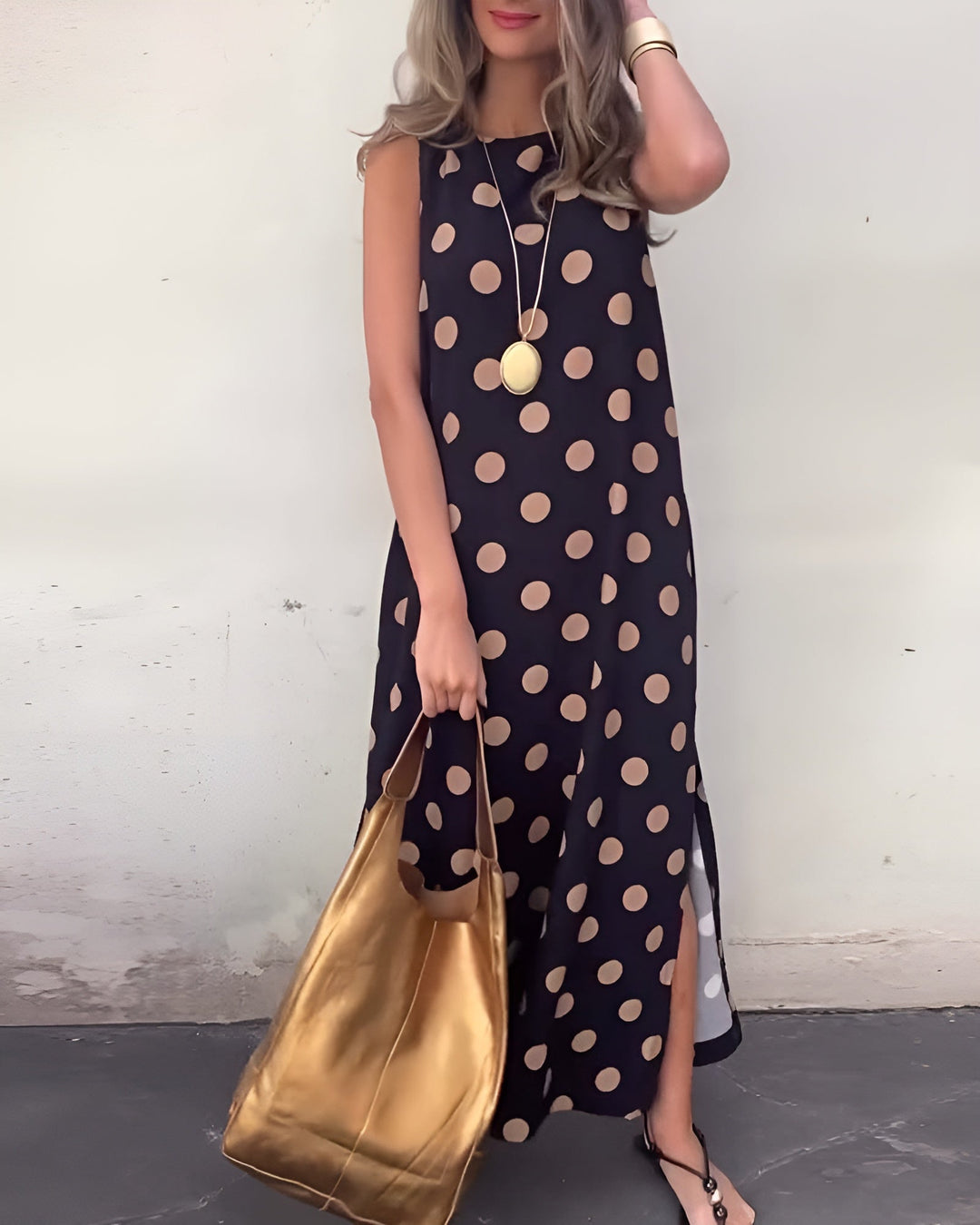 Roxane | Gepunktetes Maxikleid mit Schlitz
