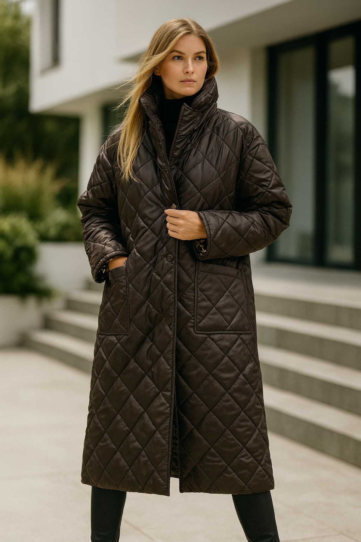 Shanaia | Steppmantel mit Leopardenfutter