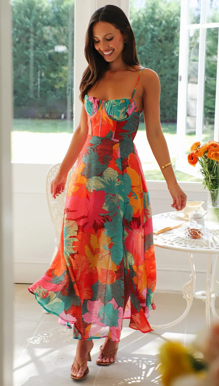 Damenkleid mit Spaghettiträgern und Blumendruck – Sexy und Stilvoll