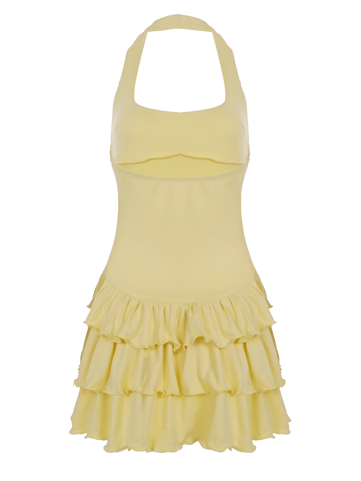 Damen Mini Kleid mit Neckholder, Rüschensaum und figurbetontem Sommerdesign