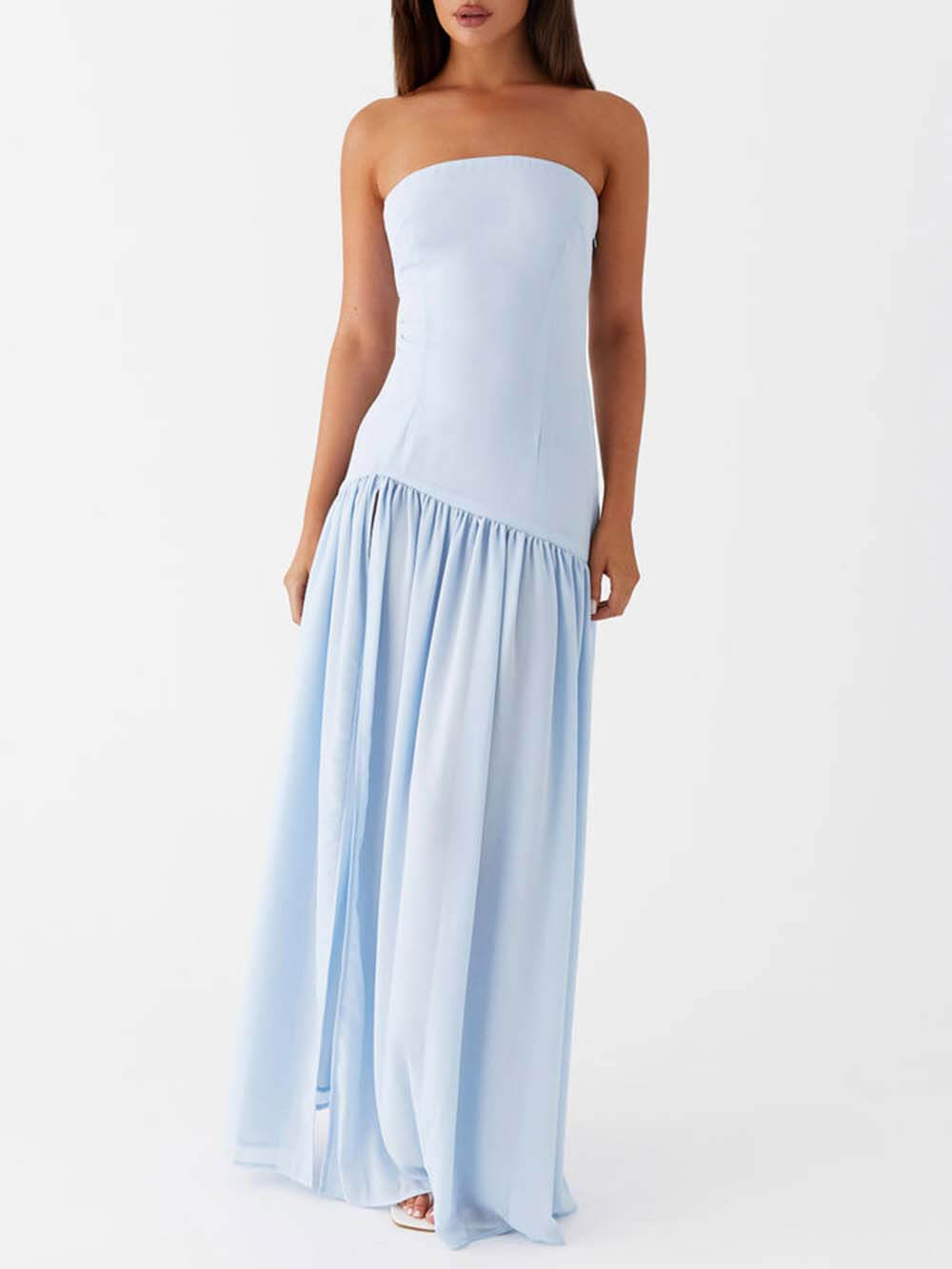 Exquisites rückenfreies Plissee trägerloses Maxikleid
