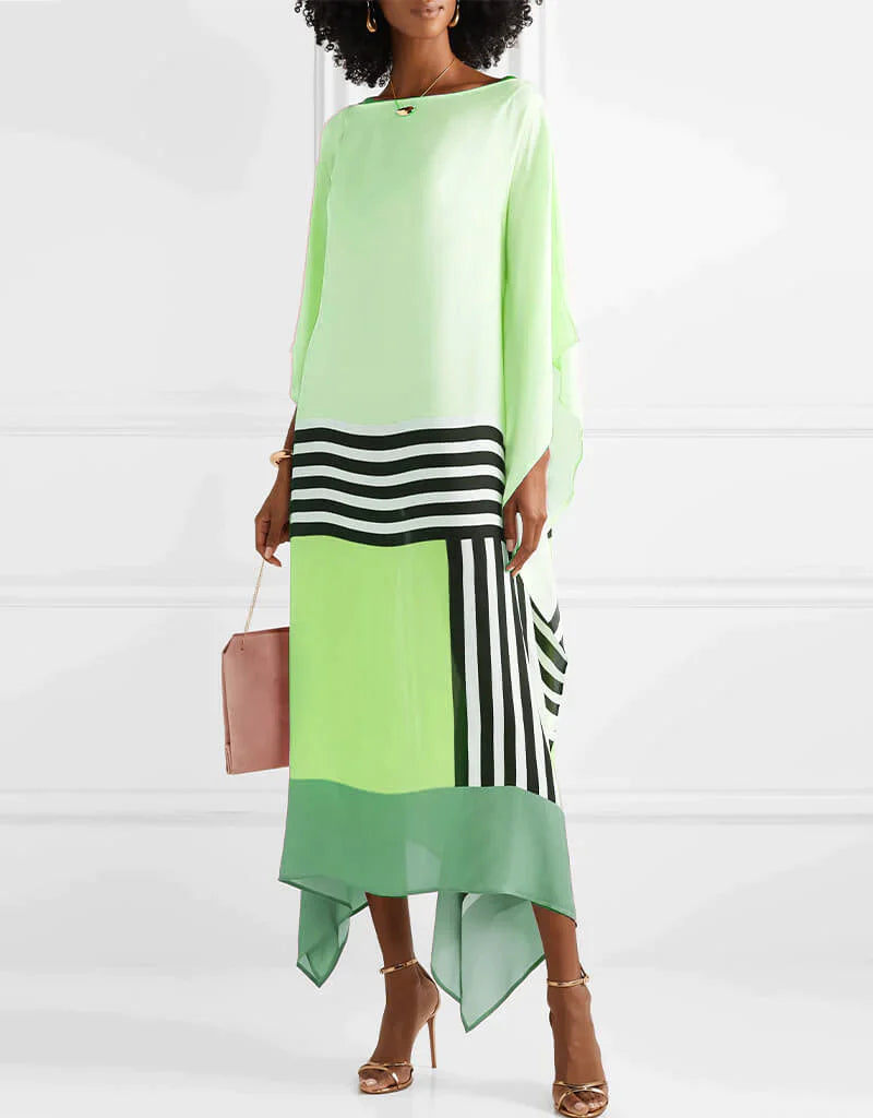 Modernes Midi-Kleid im Fledermausstil mit elegantem geometrischem Muster