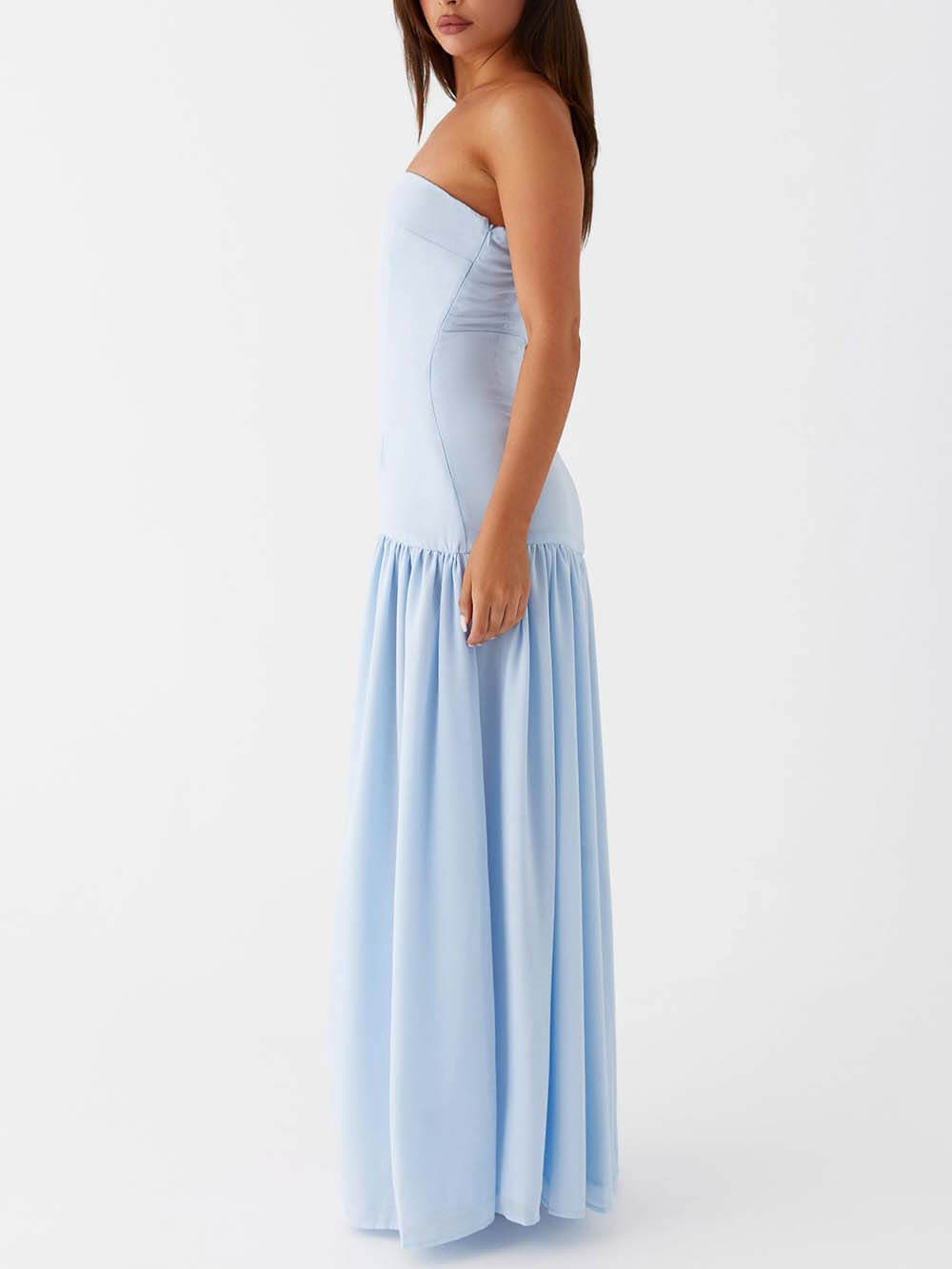 Exquisites rückenfreies Plissee trägerloses Maxikleid