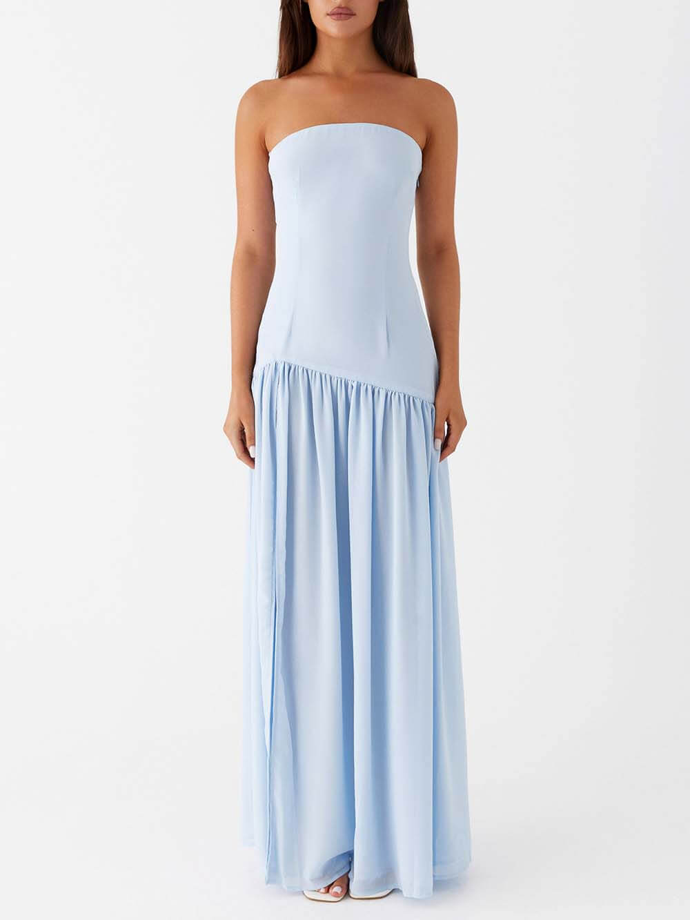 Exquisites rückenfreies Plissee trägerloses Maxikleid