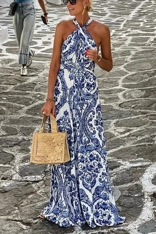 Hope - Strandkleid mit griechischem Muster und Kreuzriemen