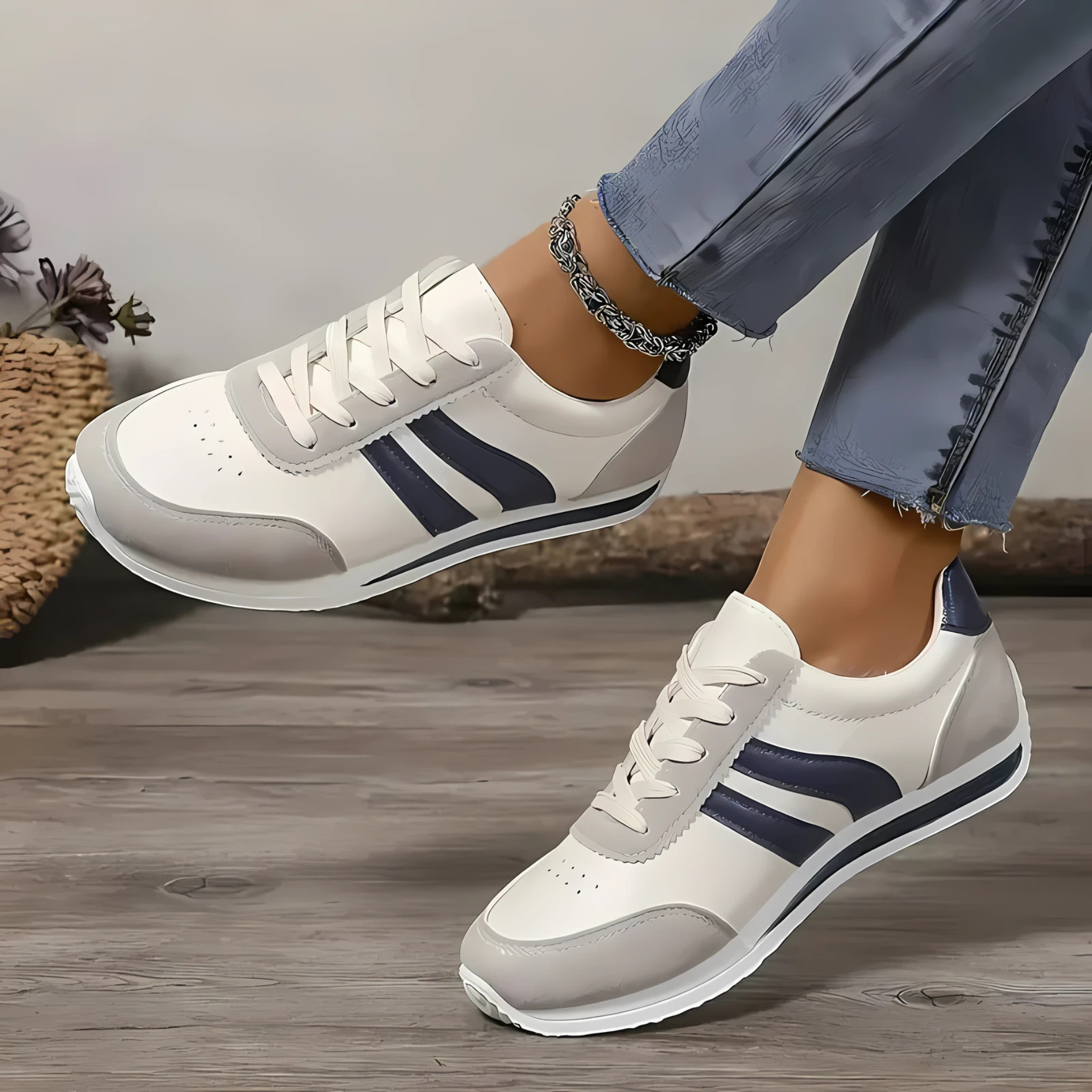 Lettie Handgefertigte Damen-Sneaker aus Leder - Beige