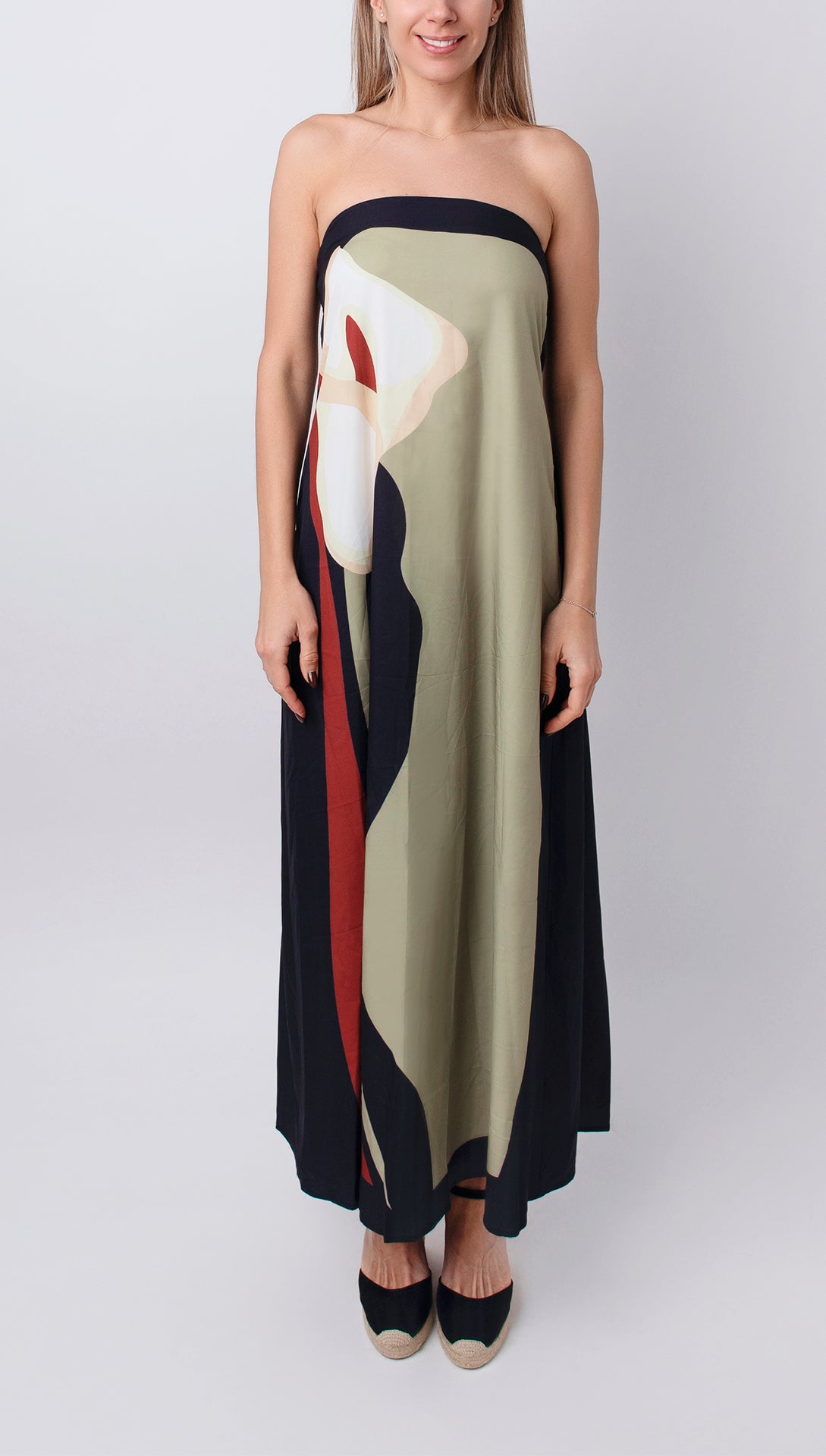 Paula – Bedrucktes Kleid mit schulterfreiem Ausschnitt