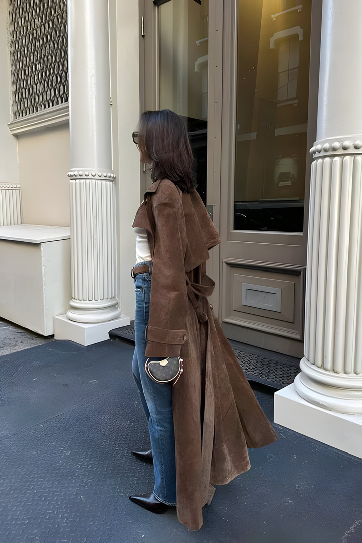 Veronica | Eleganter Wildleder Trenchcoat